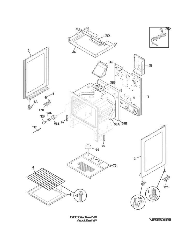Body Diagram and Parts List for FFGF3011RSC  Frigidaire Range