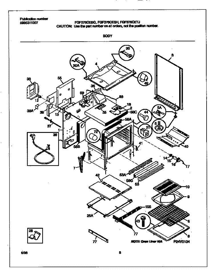 BODY Diagram and Parts List for FGF376CETJ  Frigidaire Range
