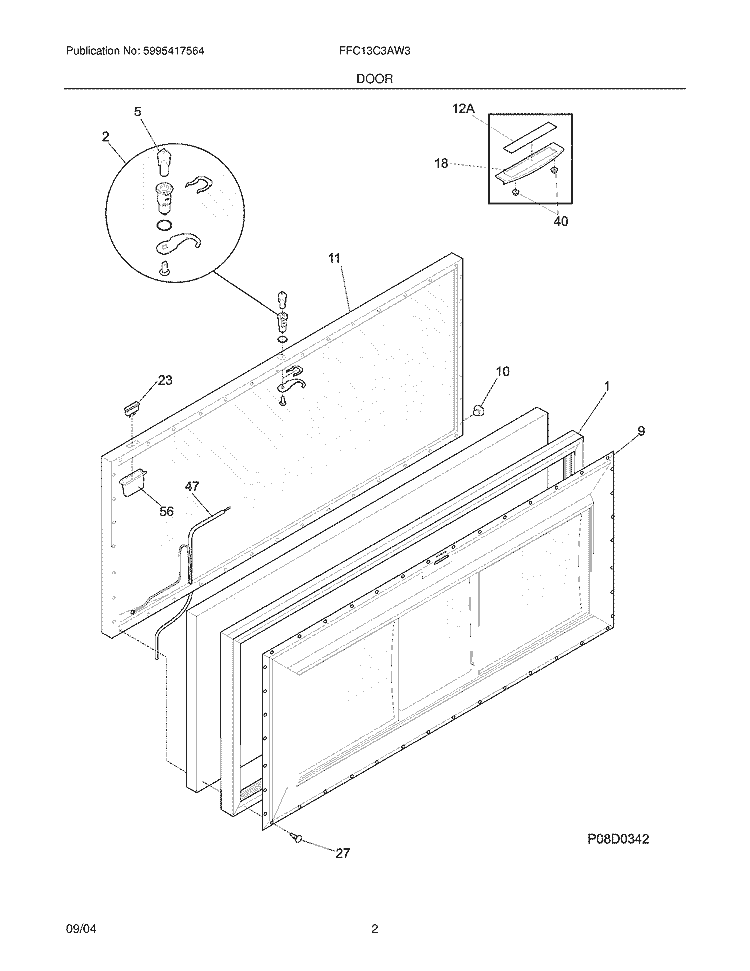 DOOR Diagram and Parts List for FFC13C3AW3  Frigidaire Freezer