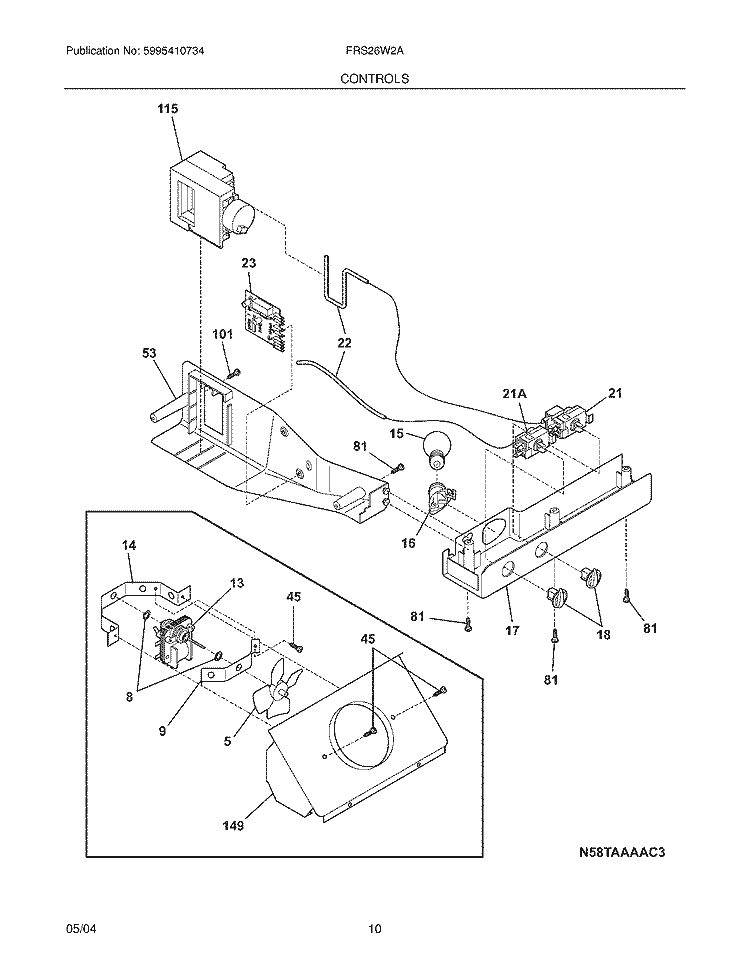 CONTROLS Diagram and Parts List for FRS26W2AW8  Frigidaire Refrigerator