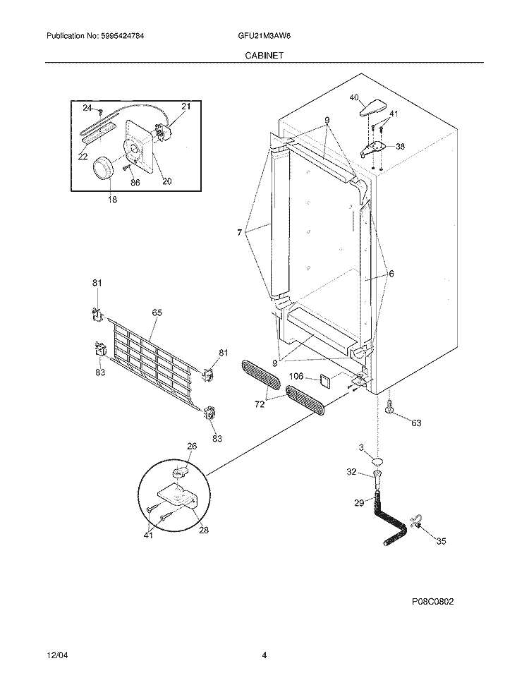 CABINET Diagram and Parts List for GFU21M3AW6  Gibson Freezer