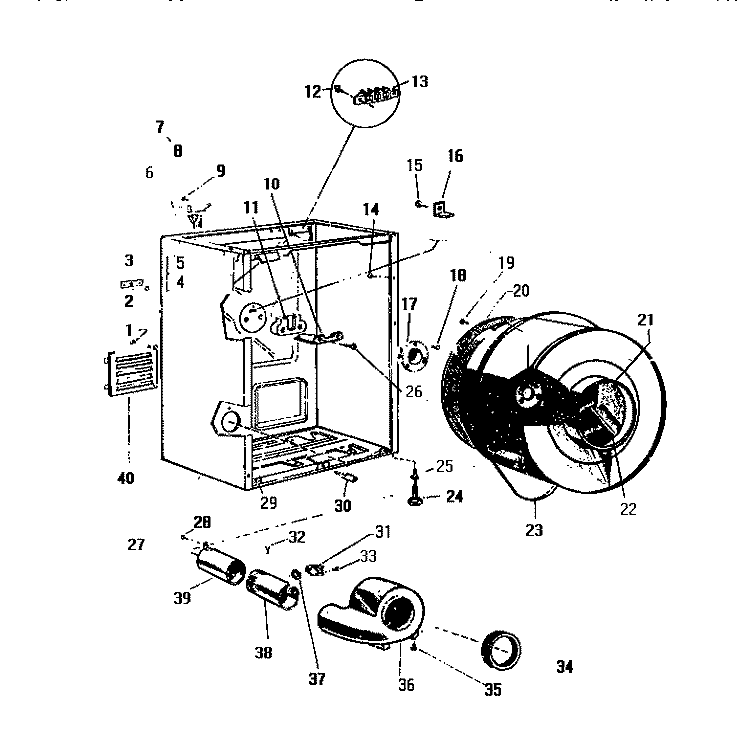 CABINET & DRUM Diagram and Parts List for DE150JDF1  Frigidaire Dryer