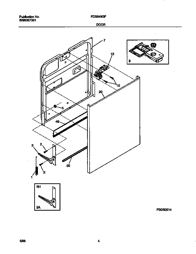 DOOR Diagram and Parts List for FDB949GFB2  Frigidaire Dishwasher