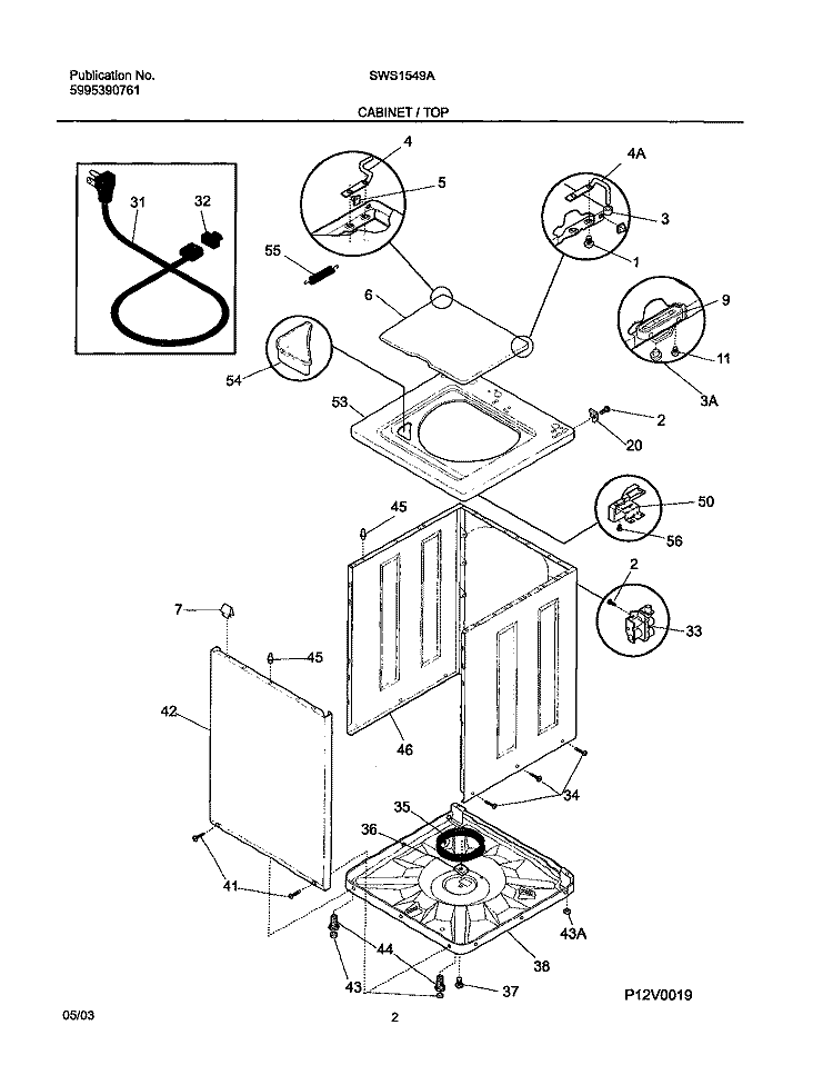 CABINET / TOP Diagram and Parts List for SWS1549AQ2  Westinghouse Washer