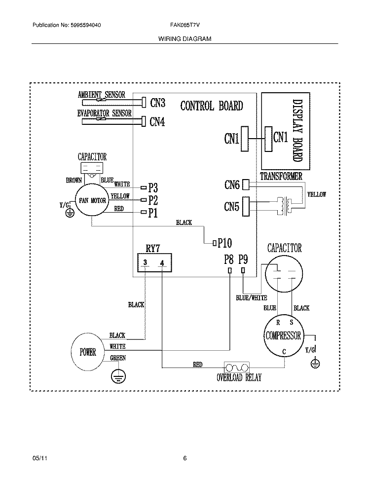 WIRING DIAGRAM Diagram and Parts List for FAK085T7V11  Frigidaire Air Conditioner