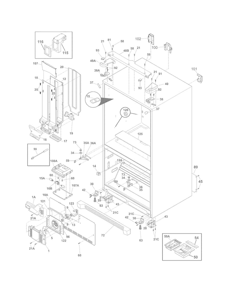 Cabinet Diagram and Parts List for FPHB2899LFB  Frigidaire Refrigerator