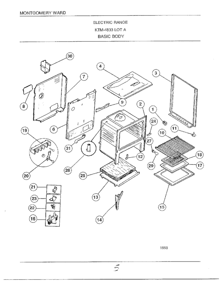 Basic Body Diagram and Parts List for 4833A  Frigidaire Range