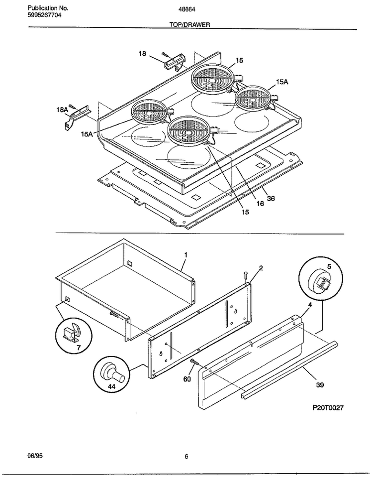 Top/drawer Diagram and Parts List for 486647B  Frigidaire Range