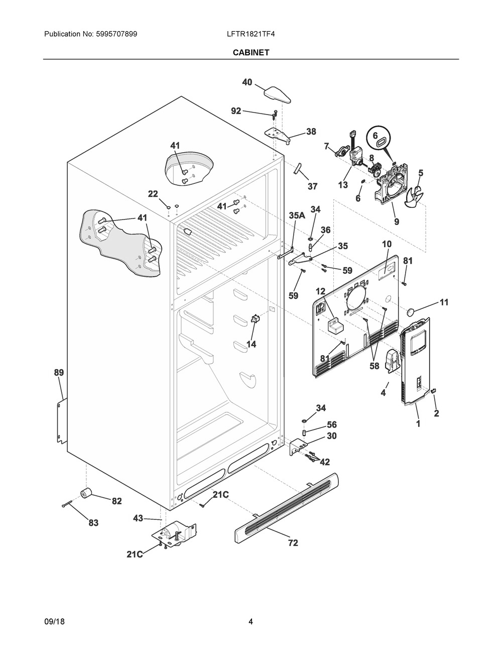 Cabinet Diagram and Parts List for LFTR1821TF4  Frigidaire Refrigerator