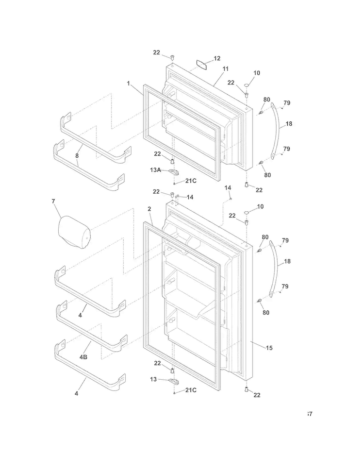 Doors Diagram and Parts List for FRT21G2PS7  Frigidaire Refrigerator