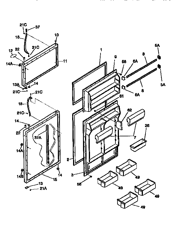 Door Diagram and Parts List for FRT21TN0D3  Frigidaire Refrigerator