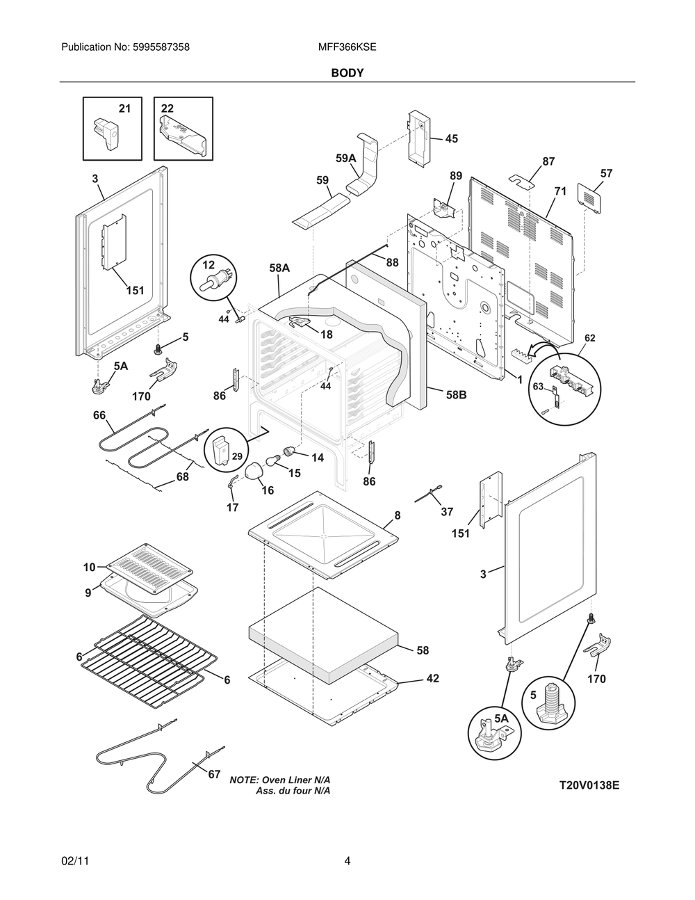 Body Diagram and Parts List for MFF366KSE  Frigidaire Range