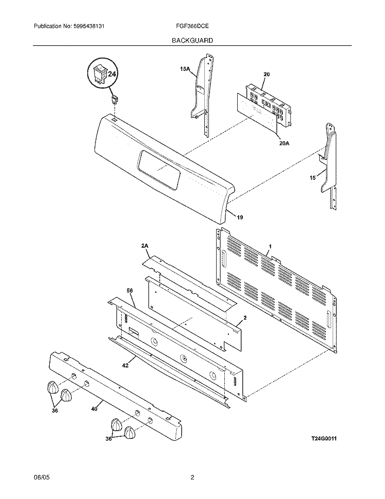 BACKGUARD Diagram and Parts List for FGF366DCE  Frigidaire Range