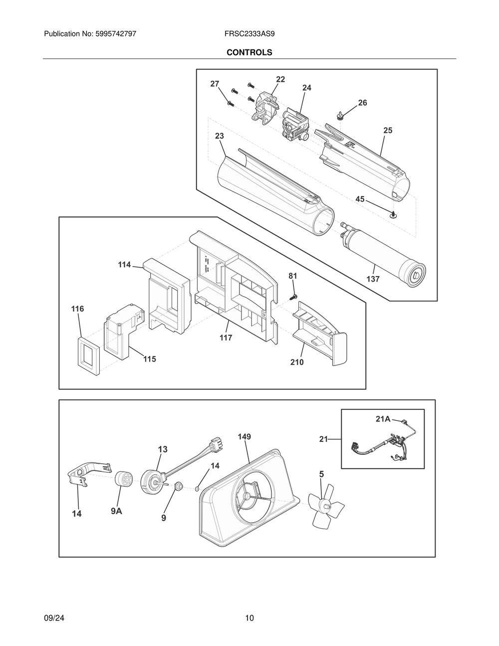 Controls Diagram and Parts List for FRSC2333AS9  Frigidaire Refrigerator