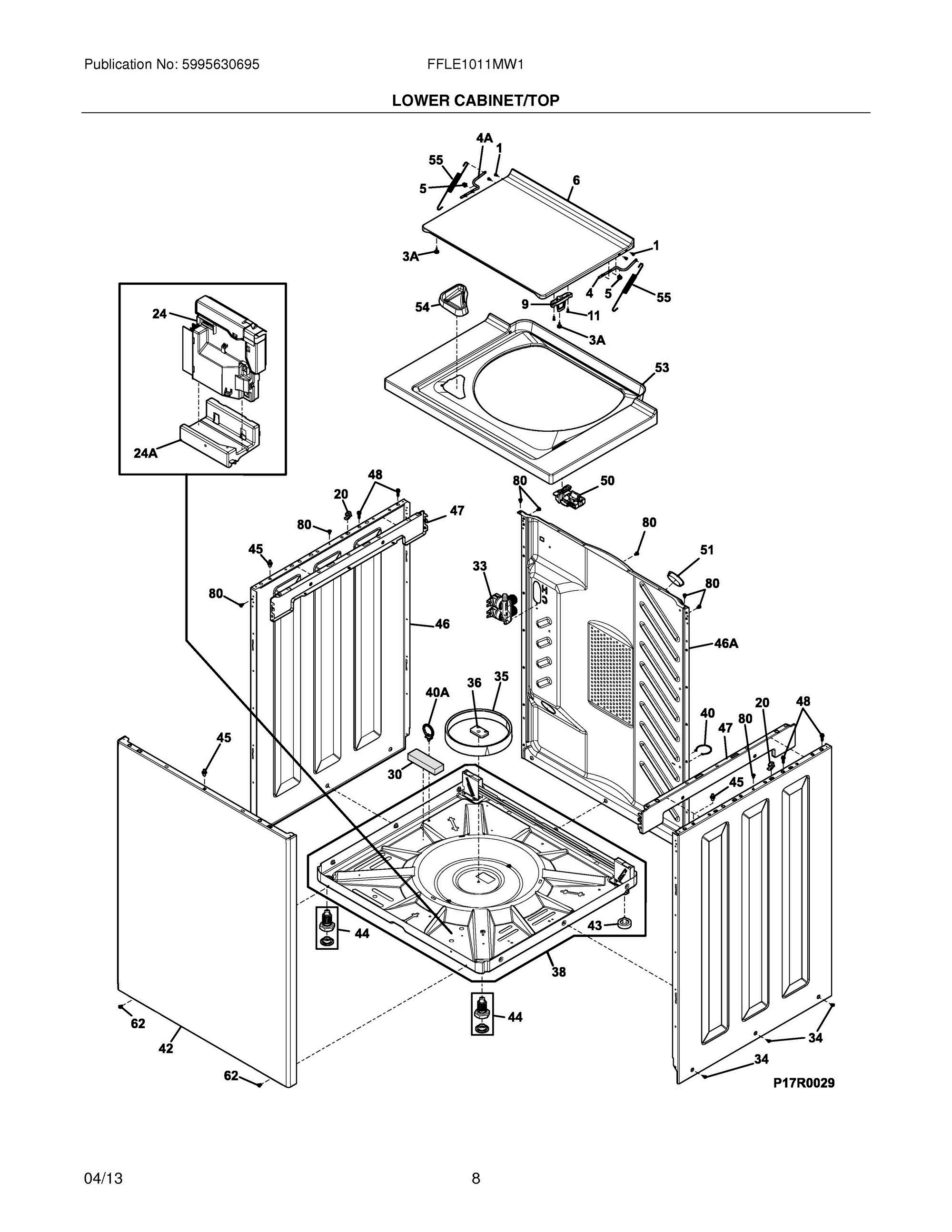 09 - LOWER CABINET/TOP Diagram and Parts List for FFLE1011MW1  Frigidaire Washer Dryer Combo