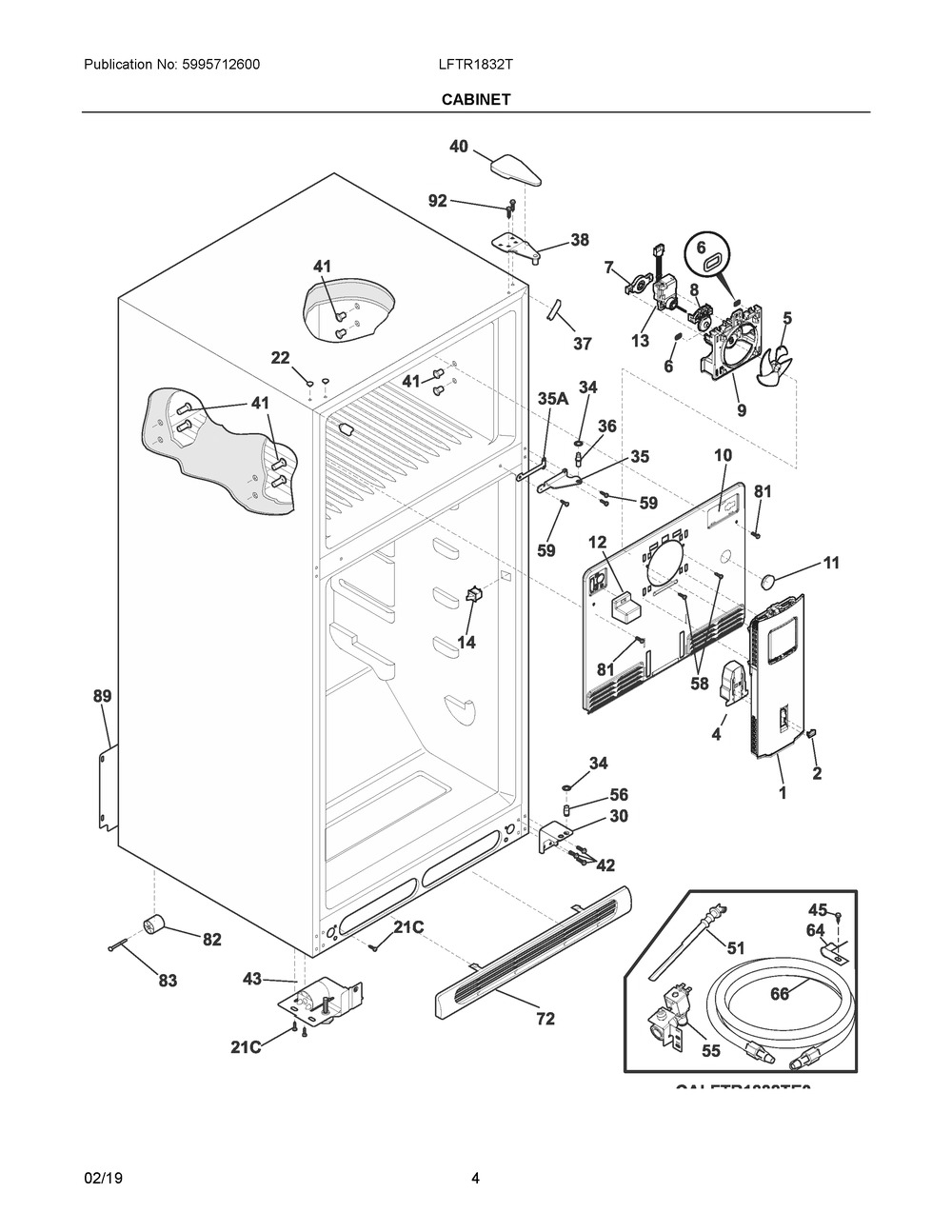 Cabinet Diagram and Parts List for LFTR1832TE2  Frigidaire Refrigerator