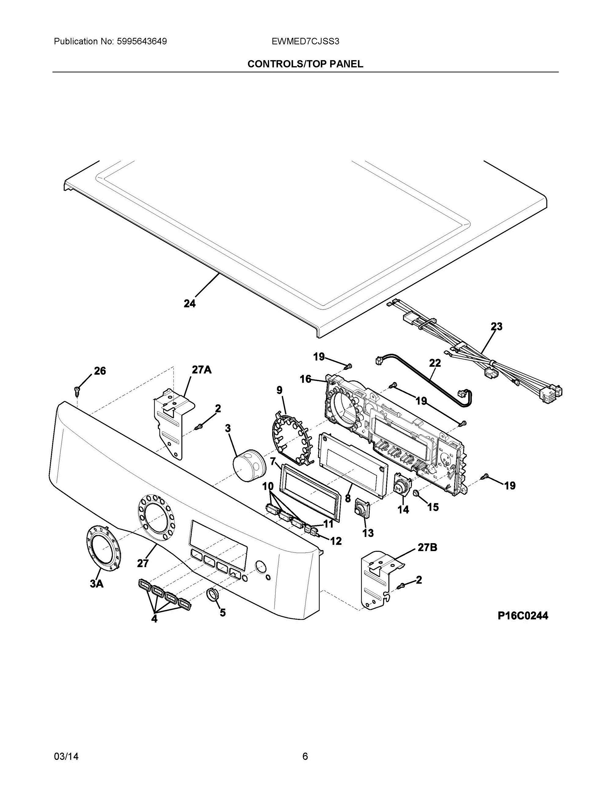 04 - CONTROLS/TOP PANEL Diagram and Parts List for EWMED7CJSS3  Frigidaire Dryer