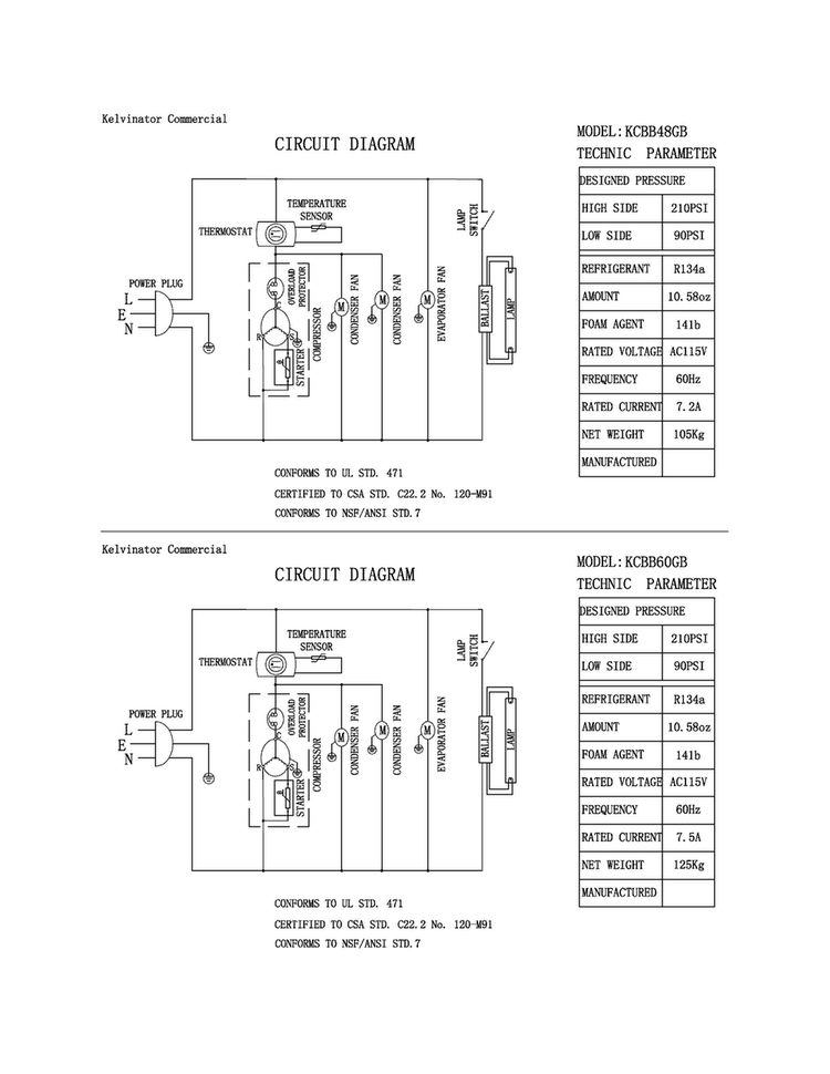 Wiring Diagram Diagram and Parts List for KCBB48GB  Kelvinator Cooler