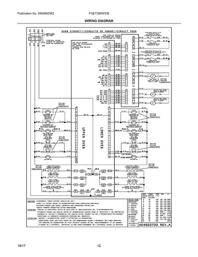 06 - Wiring Diagram Diagram and Parts List for FGET3065PDB  Frigidaire Wall Oven
