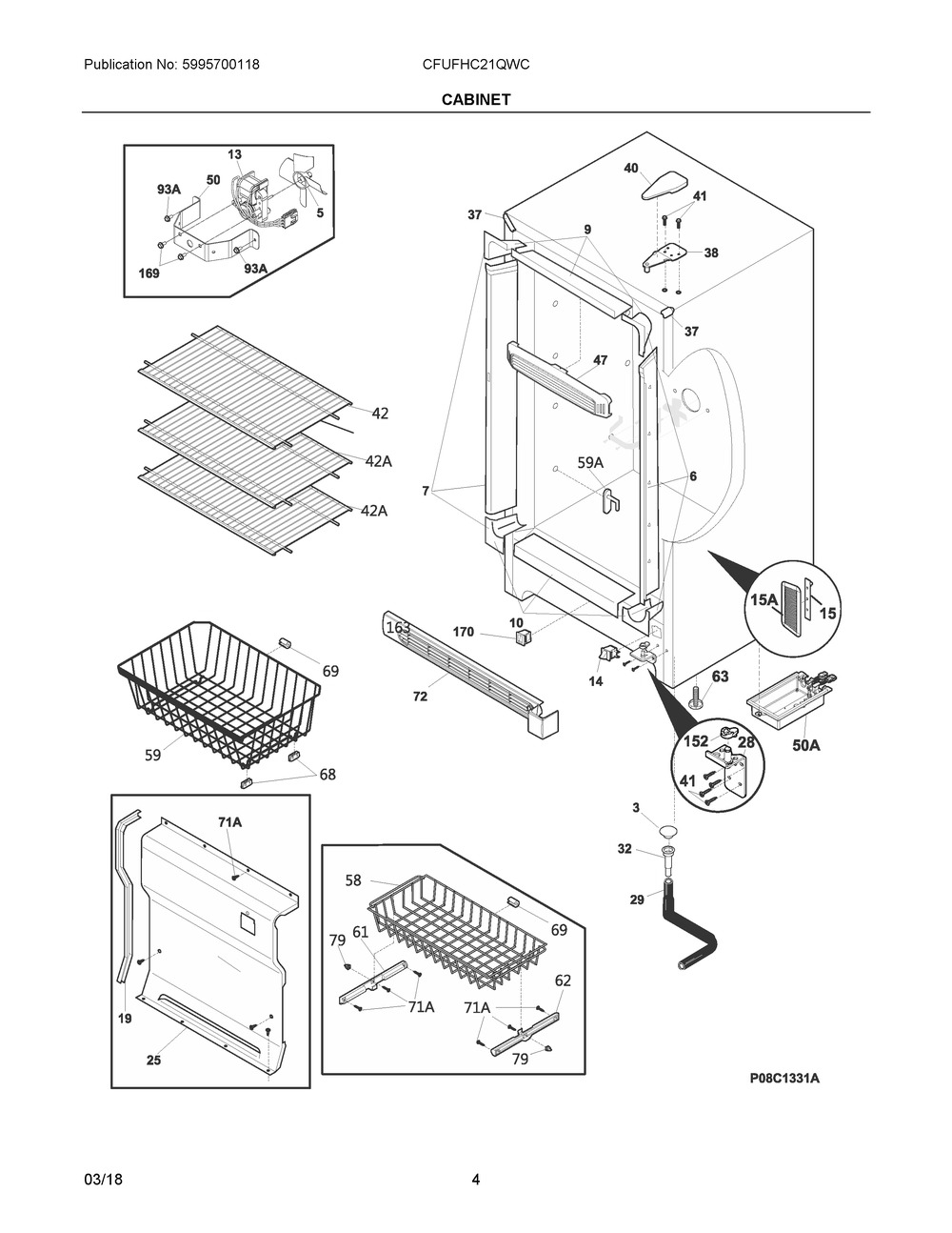 Cabinet Diagram and Parts List for CFUFHC21QWC  Frigidaire Freezer