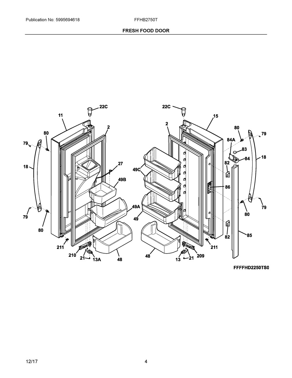 Fresh Food Door Diagram and Parts List for FFHB2750TD3  Frigidaire Refrigerator