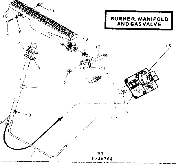 Burner manifold and gas valve Diagram and Parts List for 867736764  Frigidaire Furnace