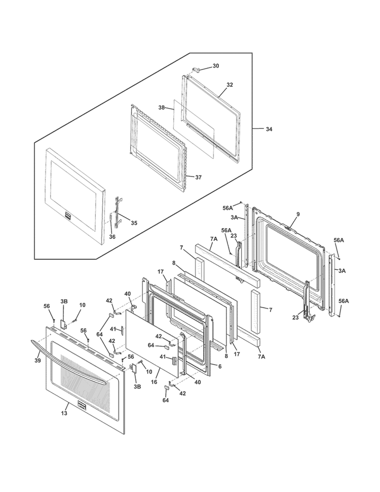 Doors Diagram and Parts List for FGMC3065PFB  Frigidaire Microwave Oven Combo