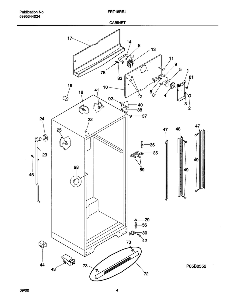 Cabinet Diagram and Parts List for OEMFRGCONV6L  Frigidaire Refrigerator