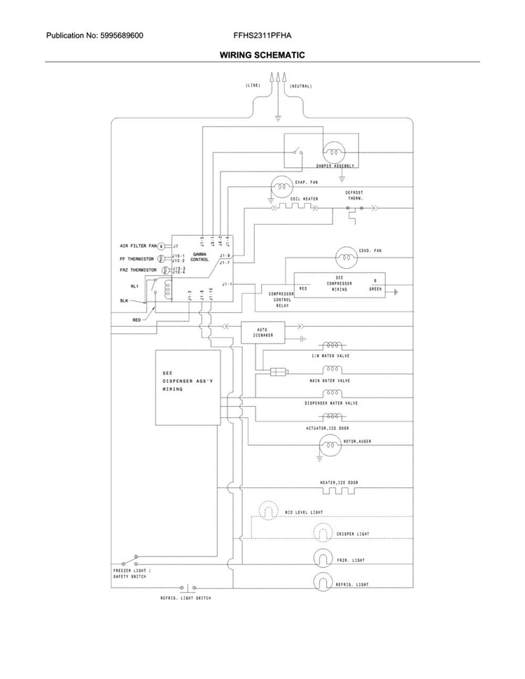 Wiring Schematic Diagram and Parts List for FFHS2311PFHA  Frigidaire Refrigerator
