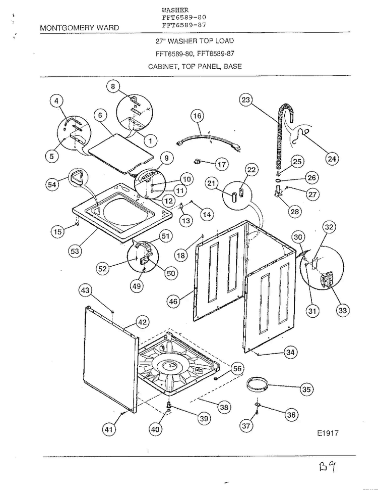 Cabinet, Top Panel, Base Diagram and Parts List for 6589-80  Frigidaire Washer