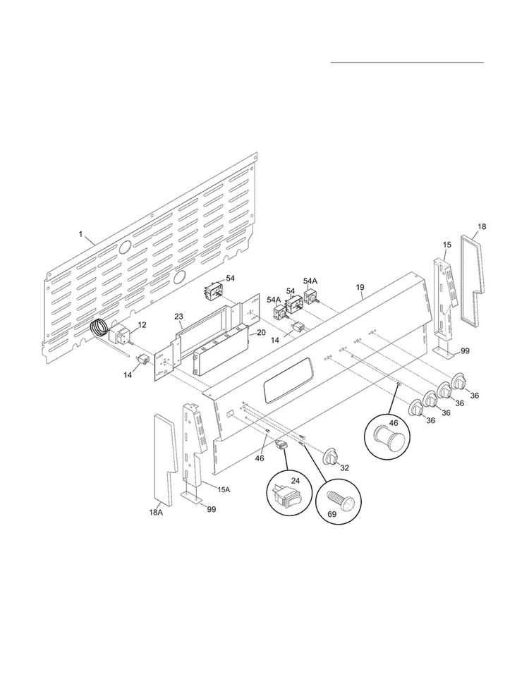 Backguard Diagram and Parts List for FFEF4015LWC  Frigidaire Range