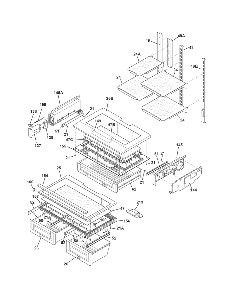 Shelves Diagram and Parts List for EI23BC35KW4  Electrolux Refrigerator