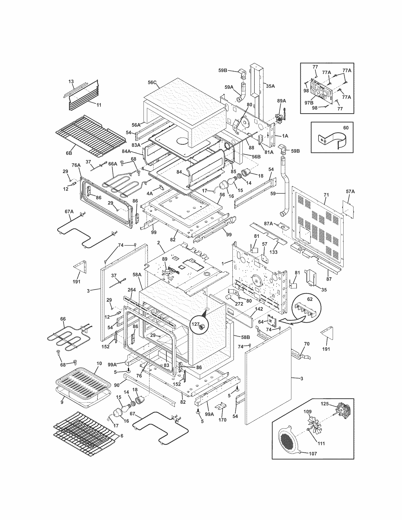 Body Diagram and Parts List for 79098052004  Kenmore Range