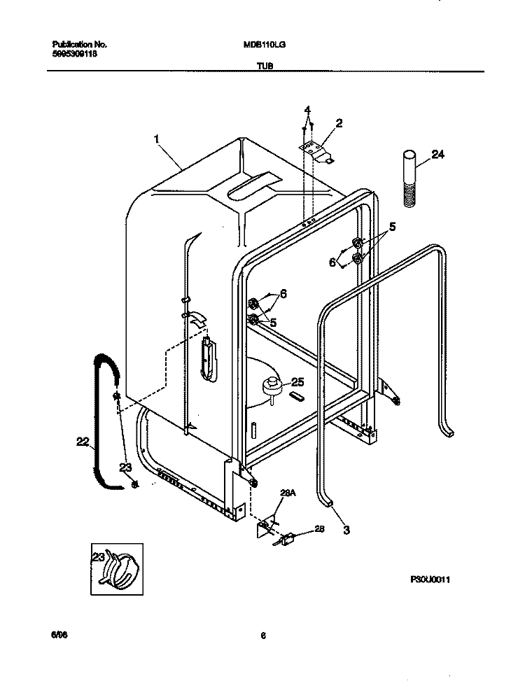 TUB Diagram and Parts List for MDB110LGW0  Frigidaire Dishwasher