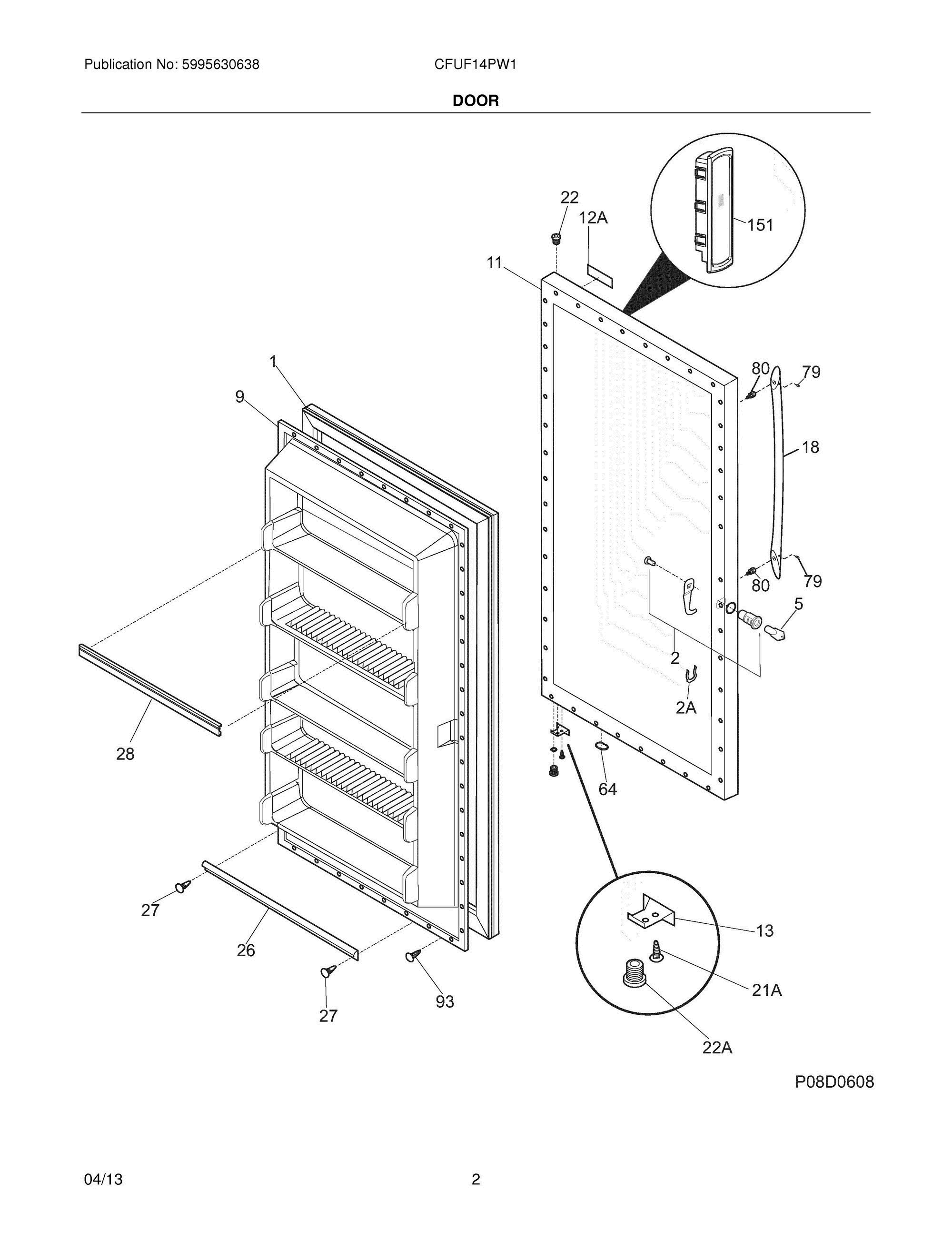 03 - DOOR Diagram and Parts List for CFUF14PW1  Frigidaire Freezer
