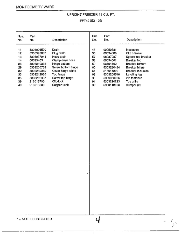 Upright Freezer 19 Cubic Feet Page 4 Diagram and Parts List for 49152-0B  Frigidaire Freezer