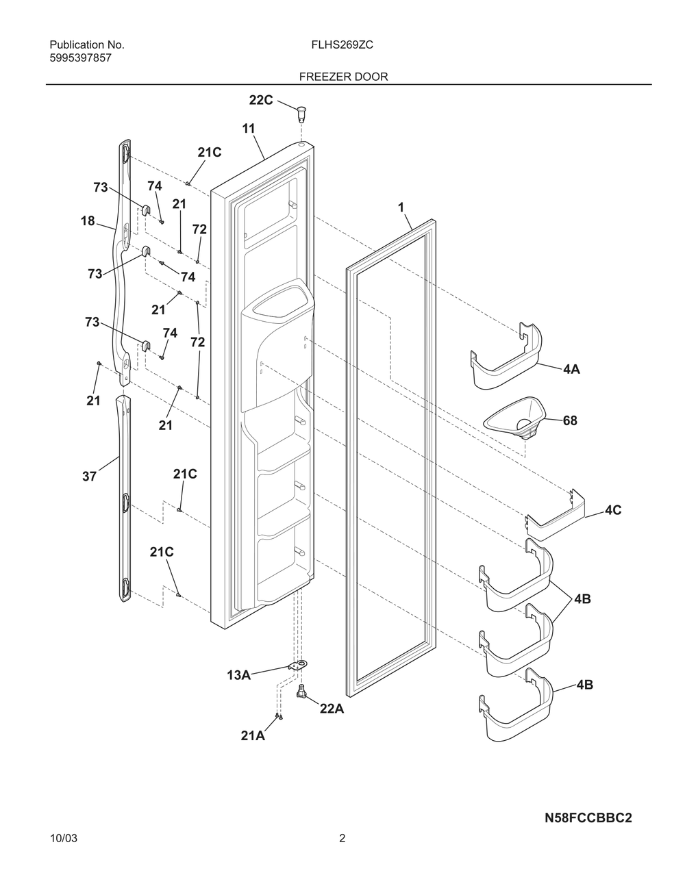 Freezer Door Diagram and Parts List for FLHS269ZCW1  Frigidaire Refrigerator