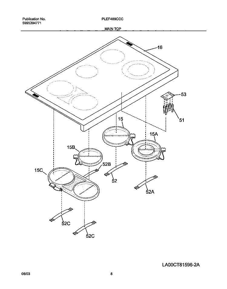 MAINTOP Diagram and Parts List for PLEF489CCC  Frigidaire Range