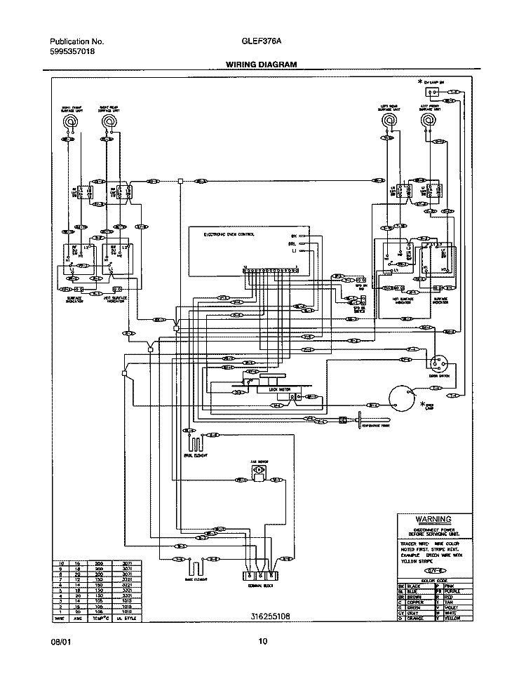 WIRING DIAGRAM Diagram and Parts List for GLEF376AQA  Frigidaire Range