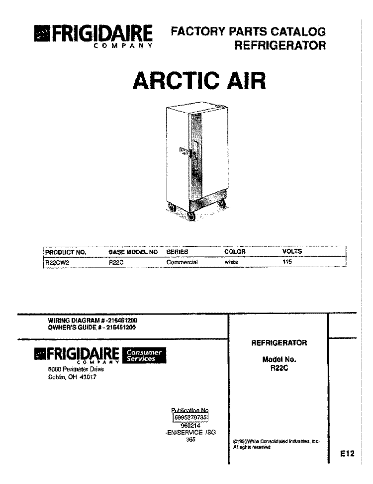 COVER Diagram and Parts List for R22CW2  Frigidaire Freezer