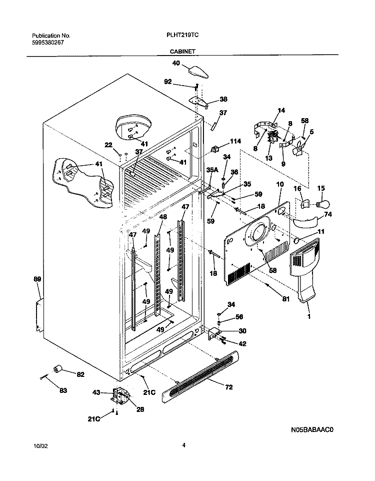CABINET Diagram and Parts List for PLHT219TCB0  Frigidaire Refrigerator
