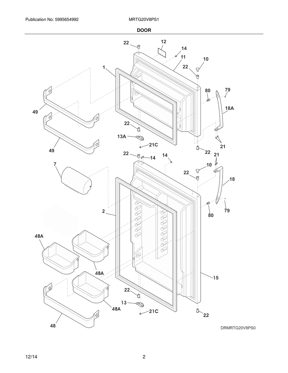 Door Diagram and Parts List for MRTG20V8PS1  Frigidaire Refrigerator