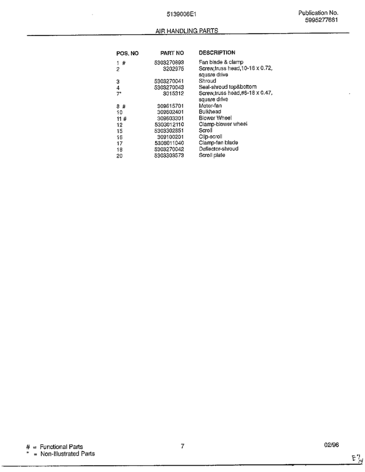 Air Handling Parts Page 2 Diagram and Parts List for 5139008E1  Frigidaire Air Conditioner