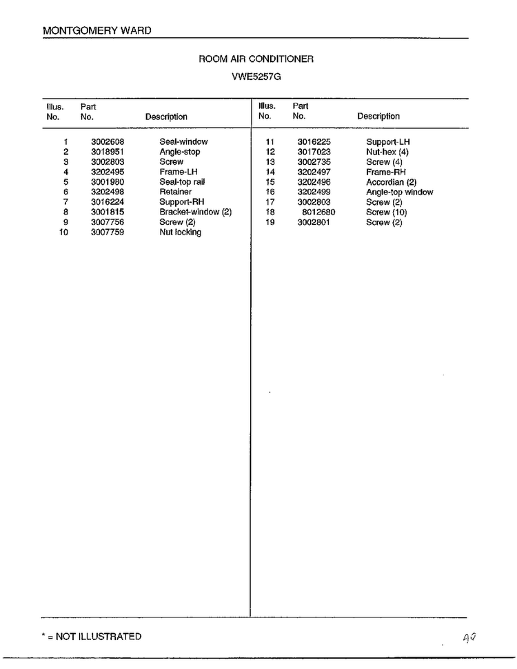 Room Air Conditioner Page 2 Diagram and Parts List for 5257G  Frigidaire Air Conditioner