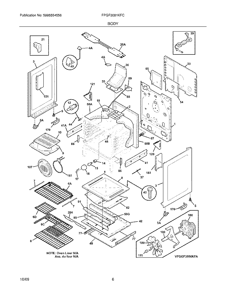 BODY Diagram and Parts List for FPGF3081KFC  Frigidaire Range