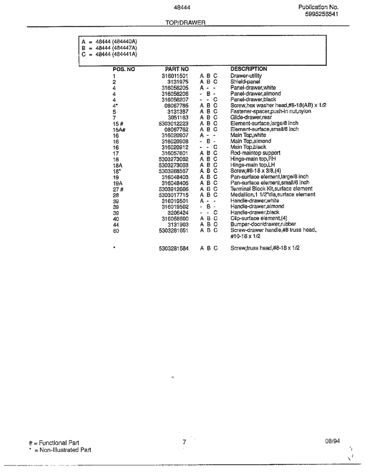 Top/drawer Page 2 Diagram and Parts List for 484440A  Frigidaire Range