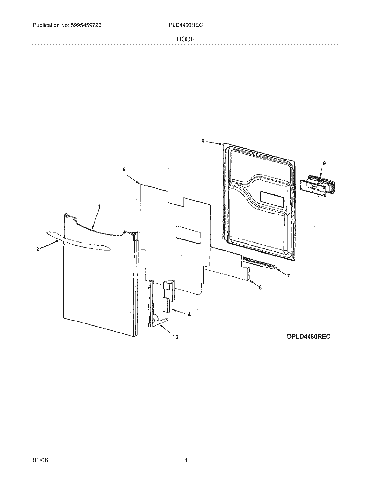 DOOR Diagram and Parts List for PLD4460REC  Frigidaire Dishwasher