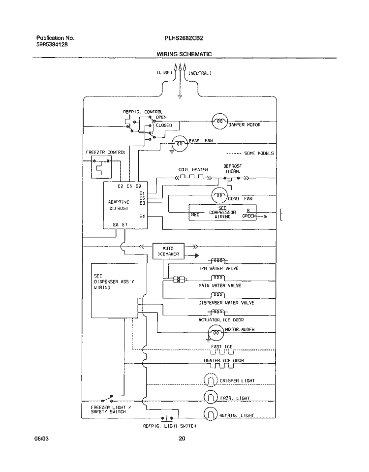 WIRING SCHEMATIC Diagram and Parts List for PLHS268ZCB2  Frigidaire Refrigerator