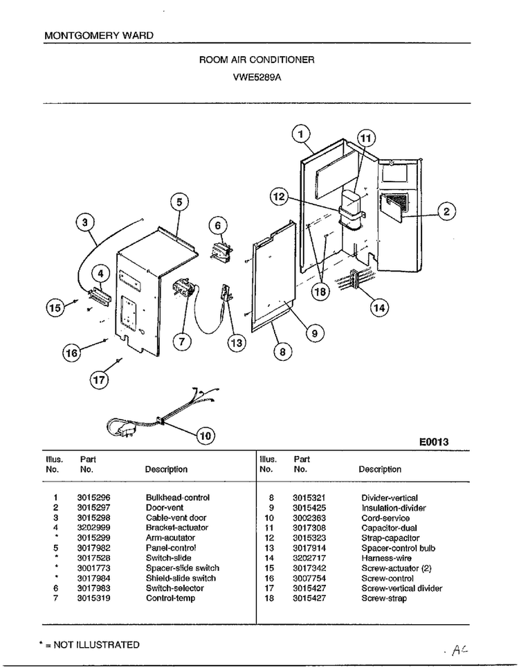 Room Air Conditioner Page 2 Diagram and Parts List for 5289A  Frigidaire Air Conditioner
