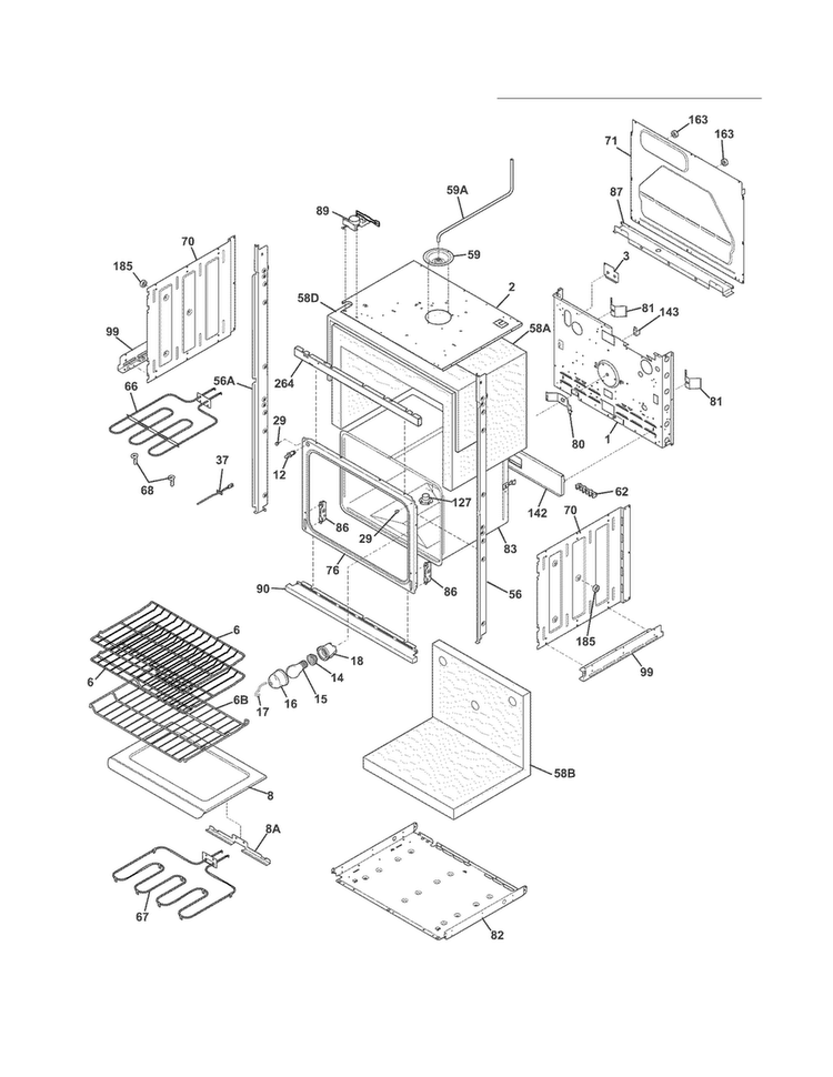 Lower Oven Diagram and Parts List for FGET3045KBB  Frigidaire Wall Oven